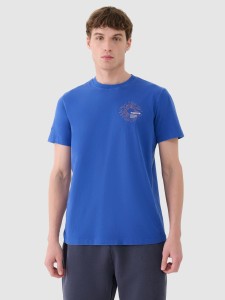 4F T-shirt regular z nadrukiem męski - niebieski L