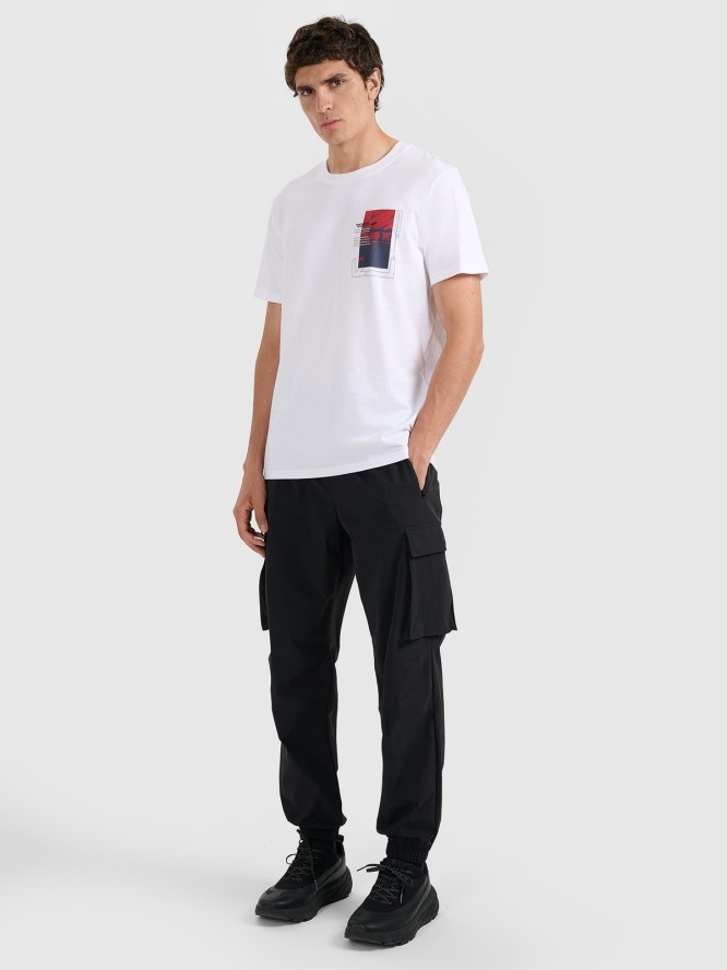 4F T-shirt regular z nadrukiem męski - biały XL