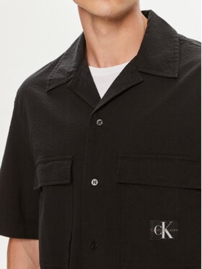 Calvin Klein Jeans Koszula Seersucker J30J325175 Czarny Relaxed Fit