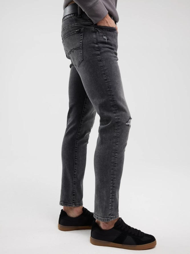 Jeansy męskie skinny z przetarciami 7/8 szare Jeffray Cropped 898