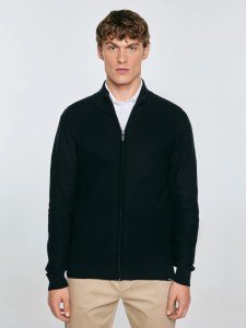 Sweter męski rozpinany ze stójką czarny Olafi 906