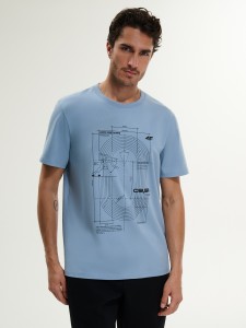 4F T-shirt regular z nadrukiem męski - niebieski M