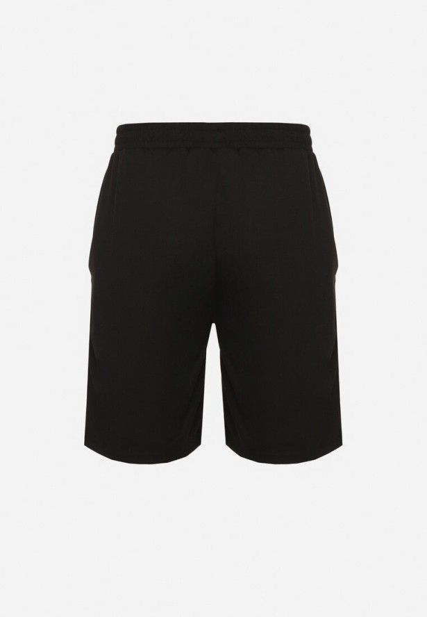 Czarne Szorty Bermudy ze Ściągaczem w Pasie i Kieszeniami Nilina