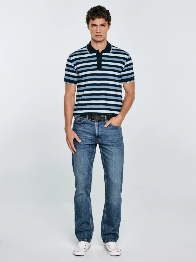 Koszulka męska polo w kolorowe paski Seulir 401