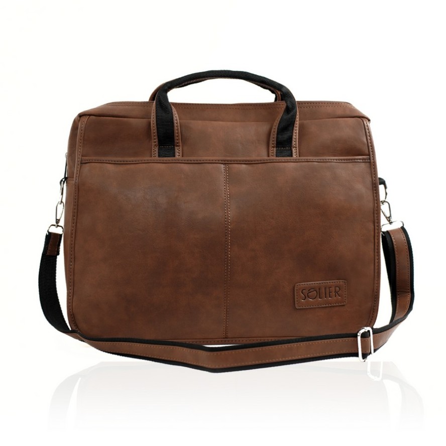 Męska torba na ramię, torba na laptop SOLIER S13 jasnobrązowa