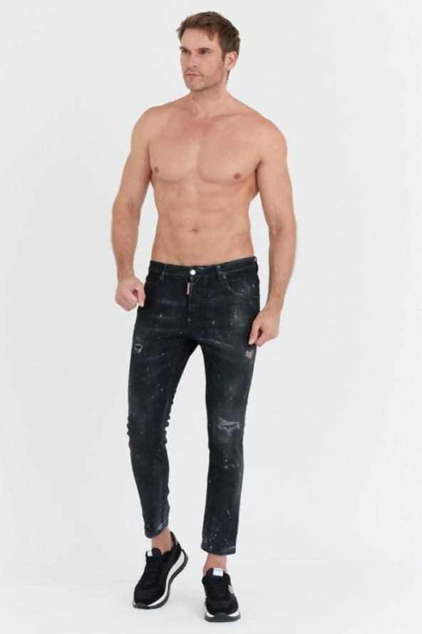 DSQUARED2 Czarne męskie jeansy black ring studs wash skater jeans, Rozmiar 52
