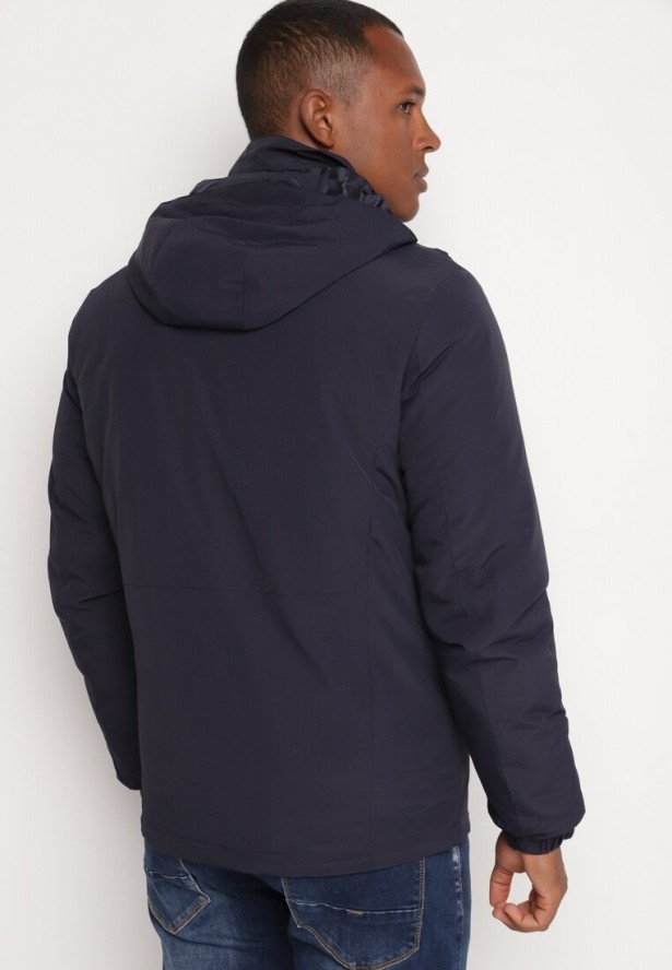 Granatowa Gładka Kurtka o Prostym Kroju z Odpinanym Kapturem Valentana