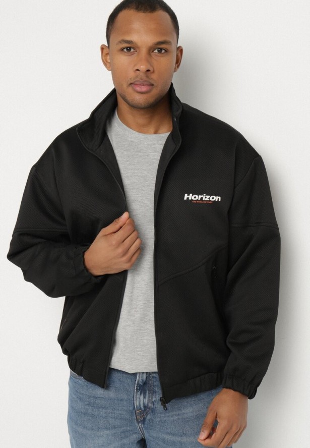 Czarna Kurtka Ozdobiona Napisem Fonilia