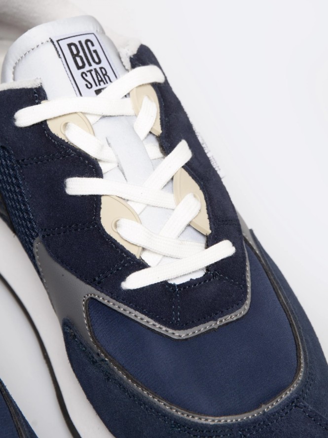 Sneakersy męskie ze skóry naturalnej granatowe RR174373 403