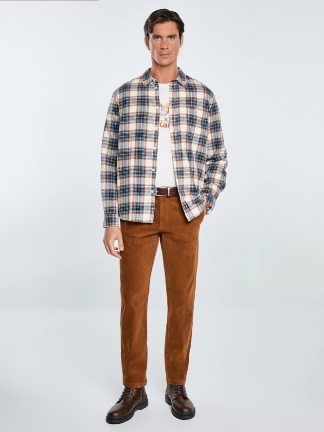 Koszula męska flanelowa w kratę niebieska Flaneno 401