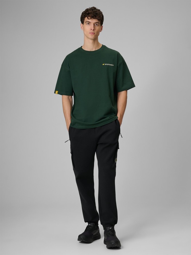 4F T-shirt loose z nadrukiem męski - zielony S