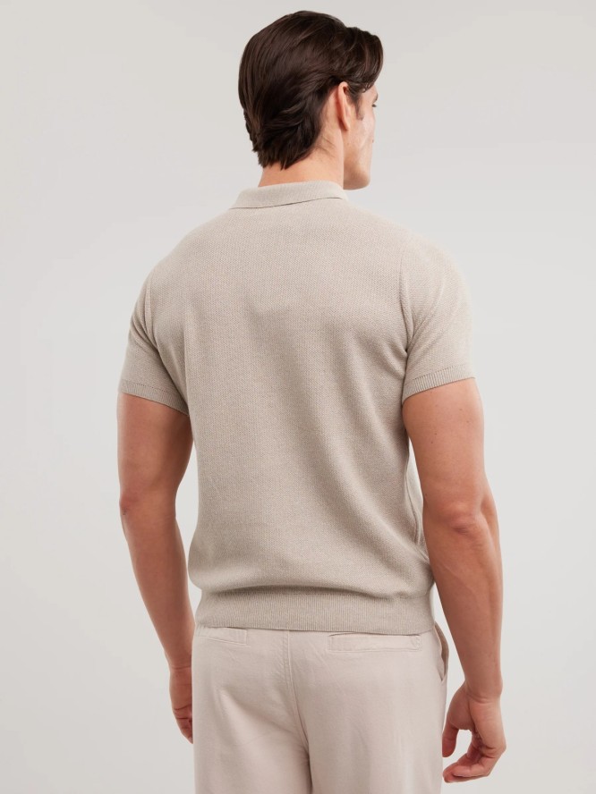 Sweter męski polo z krótkim rękawem beżowy Polonezzo 801