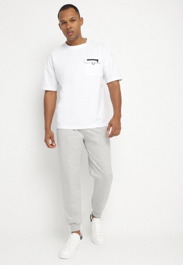 Jasnoszare Spodnie Dresowe ze Ściągaczami z Bawełną Paladira