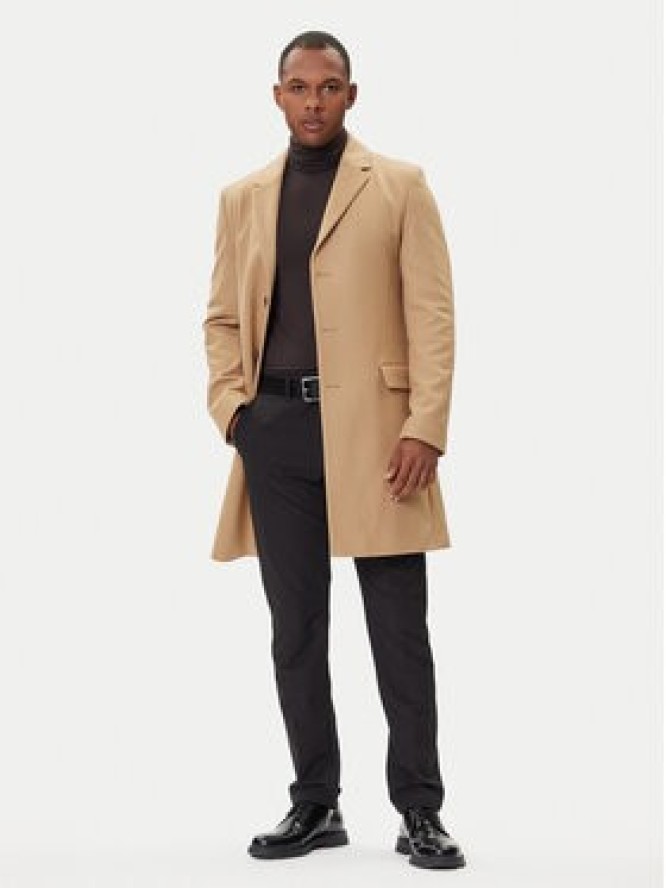 HUGO Płaszcz wełniany Migor2541 50546528 Beżowy Slim Fit