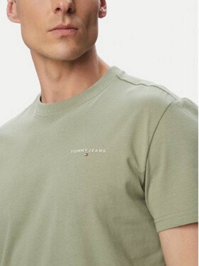 Tommy Jeans T-Shirt Linear Chest DM0DM21780 Zielony jasny Slim Fit