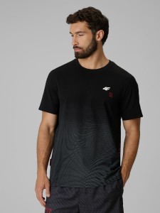 4F T-shirt regular z nadrukiem męski - czarny M