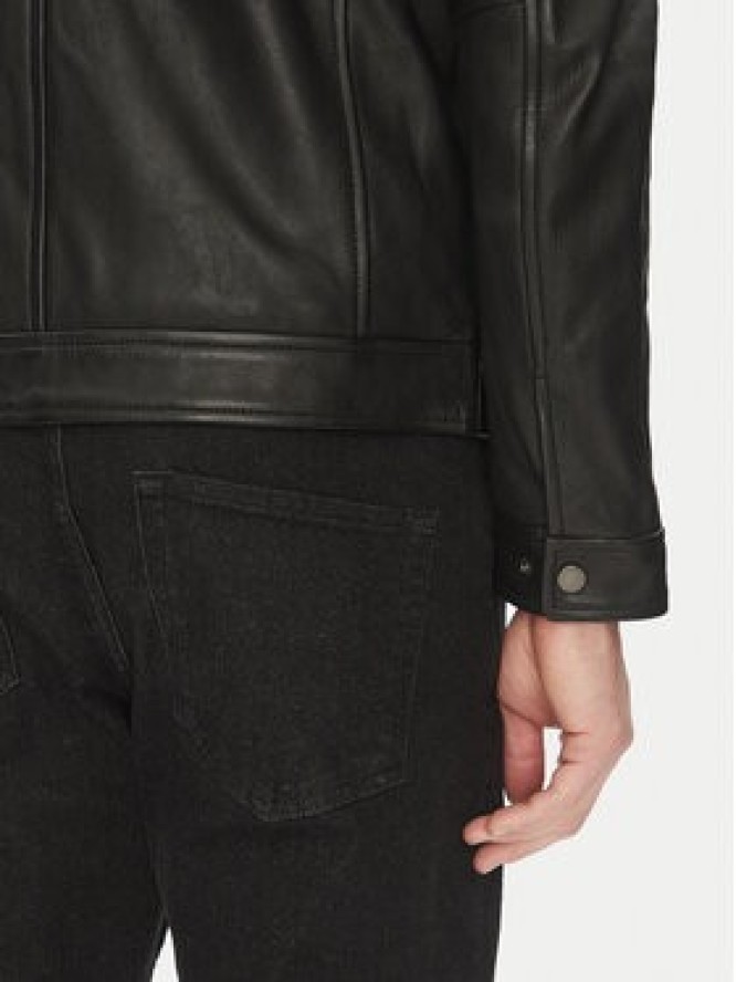 Serge Pariente Kurtka skórzana Retro Czarny Slim Fit