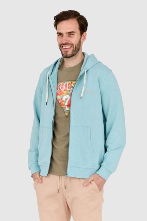 GUESS Turkusowa męska bluza rozpinana slim fit, Rozmiar S