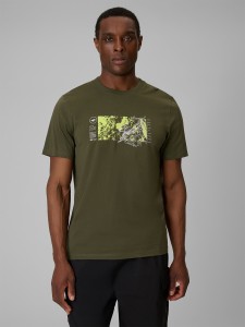 4F T-shirt regular z nadrukiem męski - khaki S