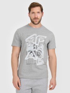 4F T-shirt regular z nadrukiem męski - szary L