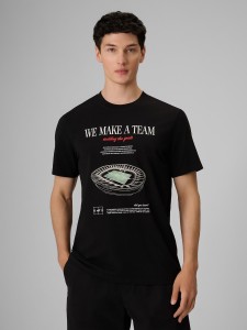 4F T-shirt regular z nadrukiem męski - czarny M
