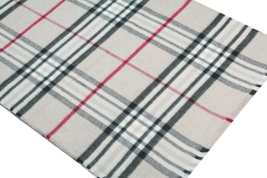 Szalik Miękki Jasny Beżowy w Kratkę, Męski V.Fraas -Cashmink