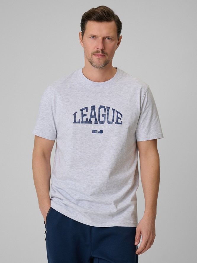 4F T-shirt regular z nadrukiem męski - szary 3XL