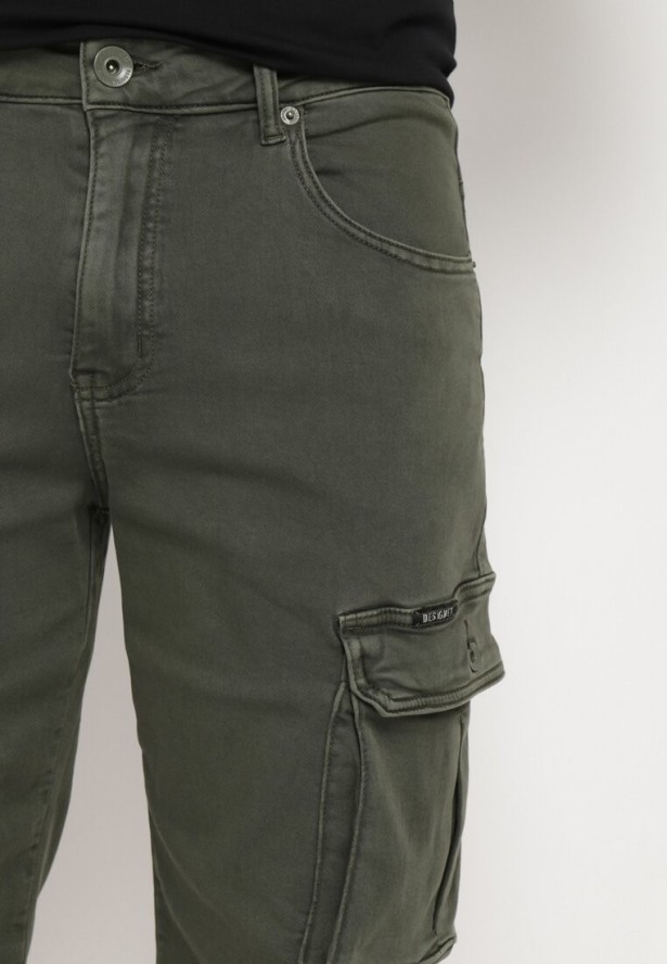 Zielone Szorty Bawełniane przed Kolano z Kieszeniami na Klapy Glicilla