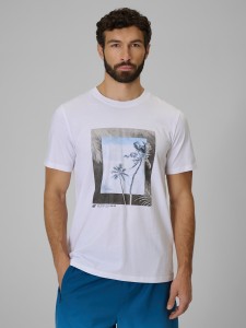 4F T-shirt regular z nadrukiem męski - biały L