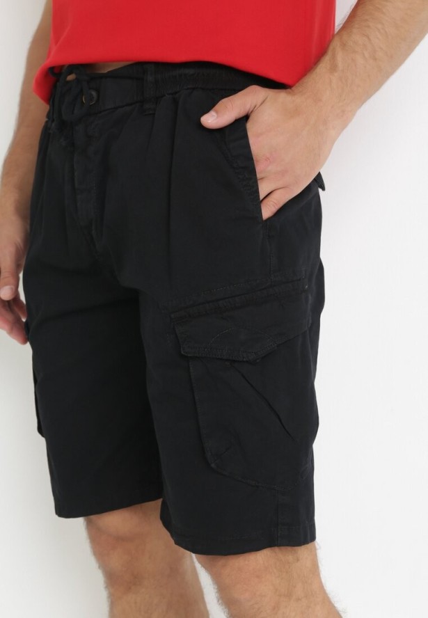 Czarne Szorty Cargo z Szerokimi Kieszeniami i Gumką w Pasie Ranita