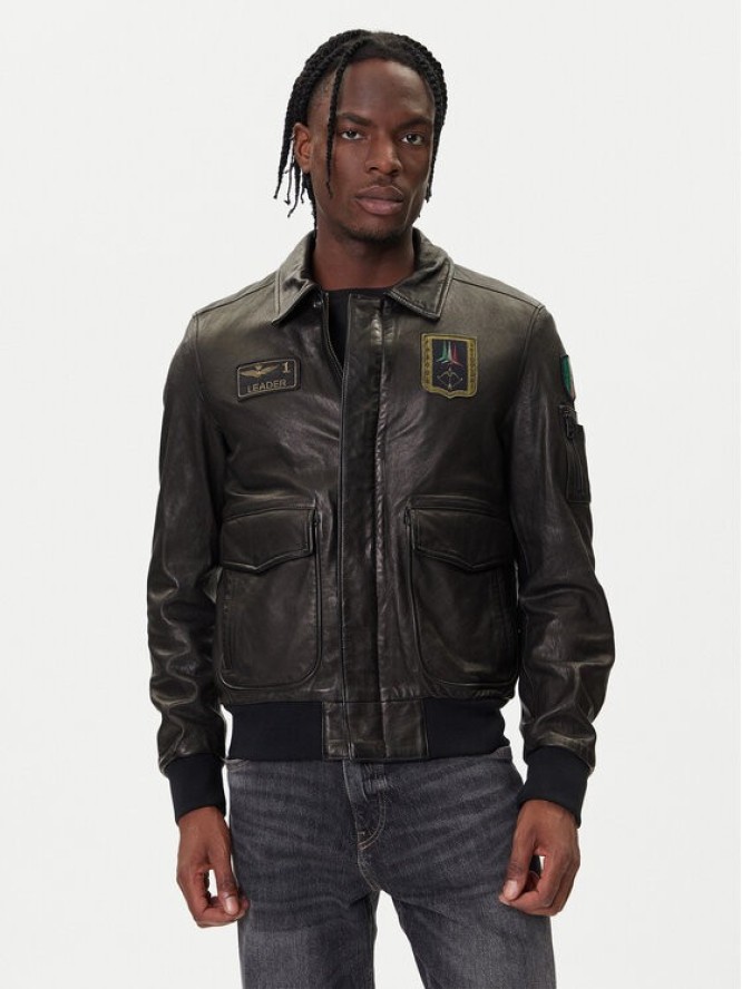 Aeronautica Militare Kurtka skórzana 252PN0895U100839 Czarny Regular Fit