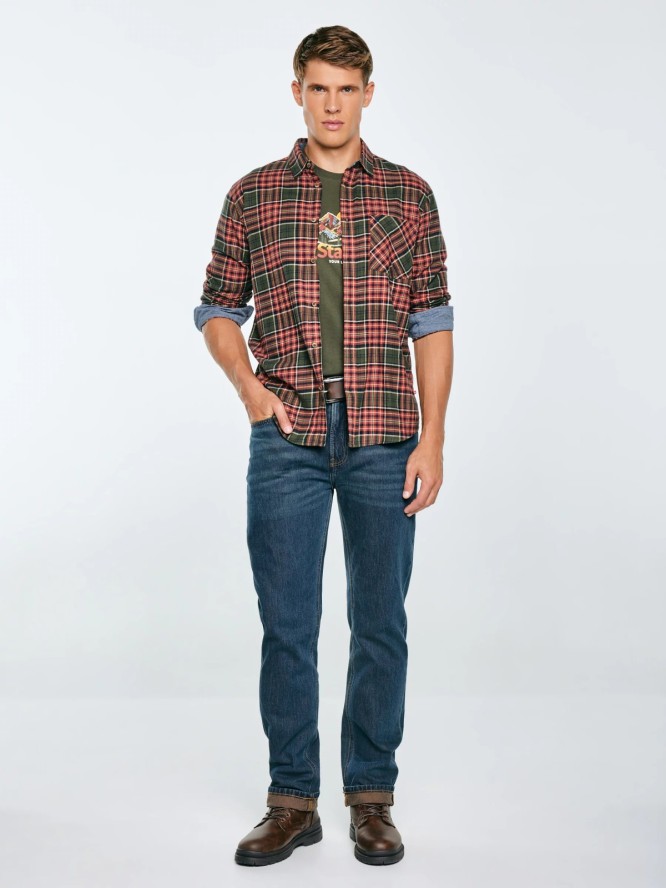 Koszula męska flanelowa w kratę bordowo-khaki Koner 303