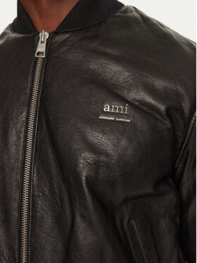 AMI Paris Kurtka skórzana HJK131LH0044 Czarny Regular Fit