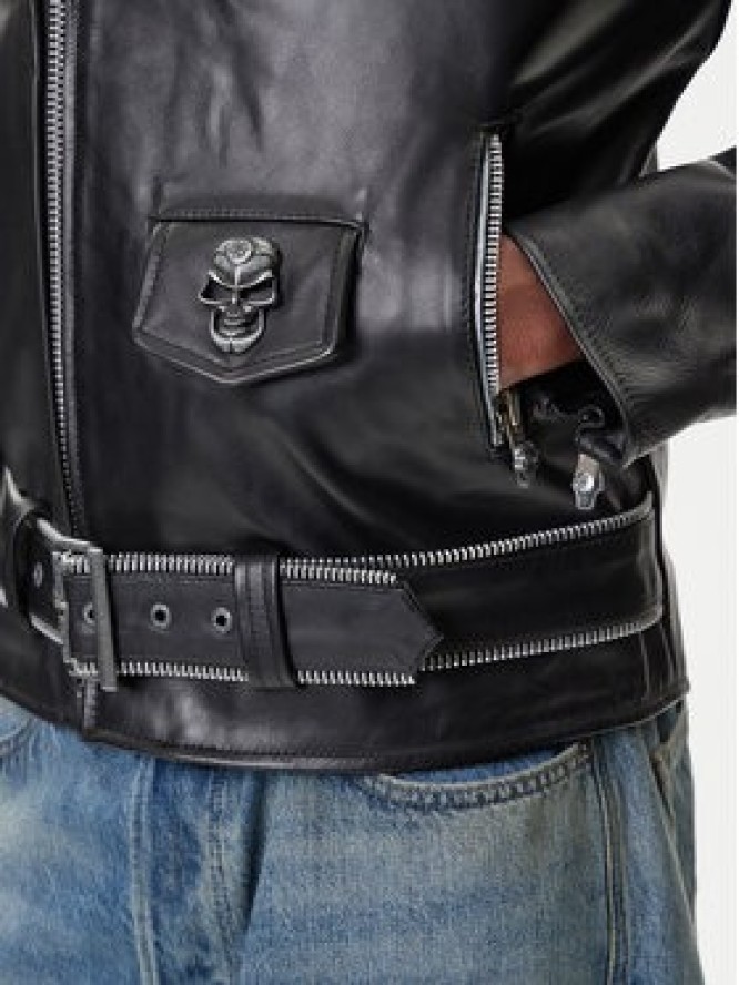 NEW ROCK Kurtka skórzana W-NRLMJ076-S1 Czarny Regular Fit