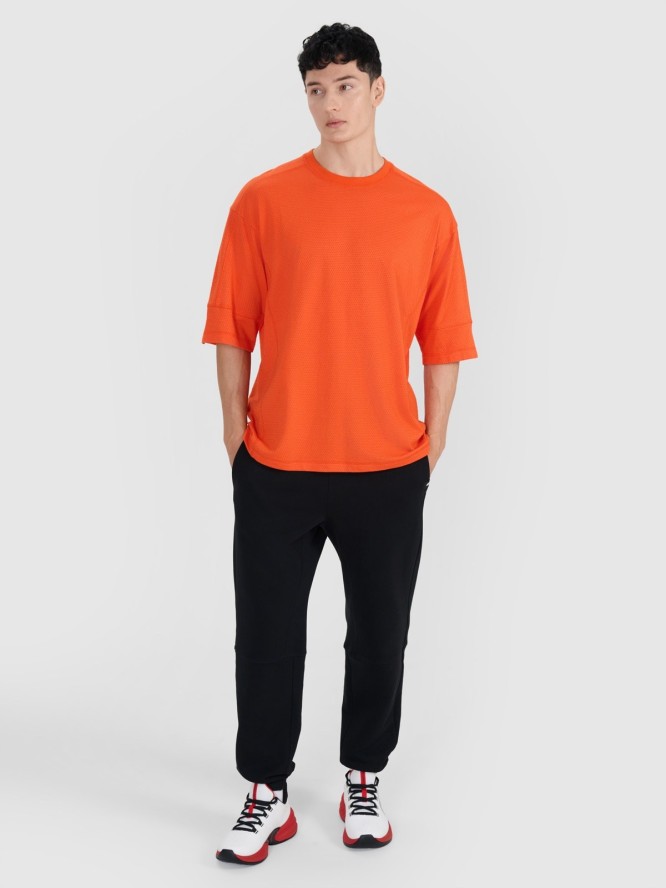 4F T-shirt oversize gładki męski - pomarańczowy S