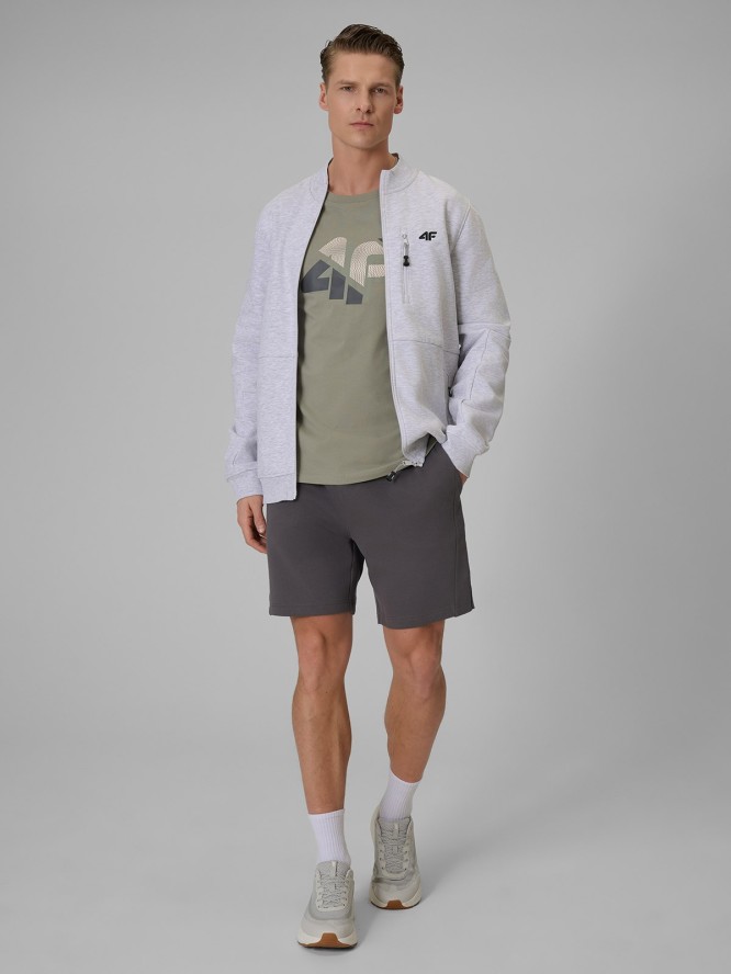 4F T-shirt regular z nadrukiem męski - khaki S