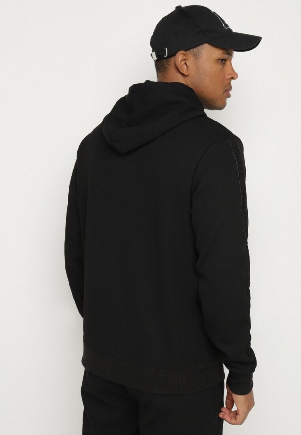 Czarna Bluza z Kapturem Napisem i Kieszonką Napiria