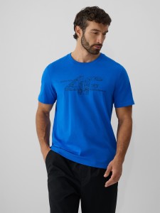 4F T-shirt regular z nadrukiem męski - niebieski M