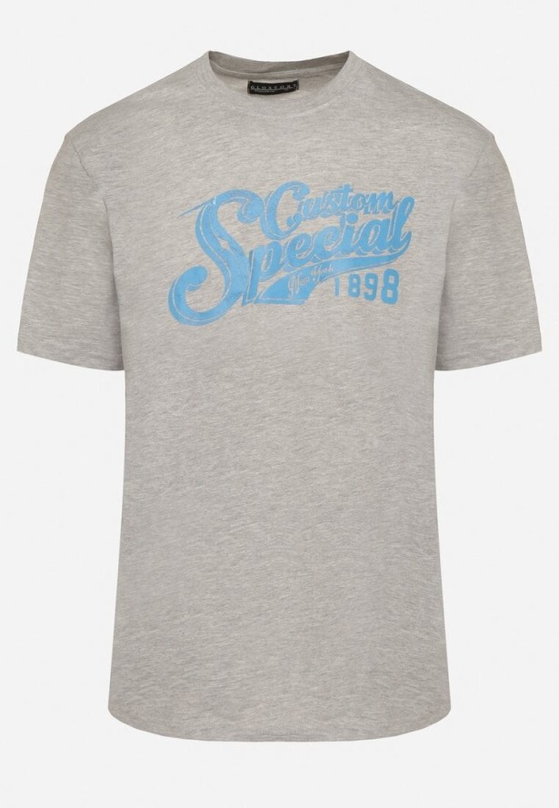 Jasnoszara Bawełniana Koszulka z Nadrukiem z Napisem Mepize