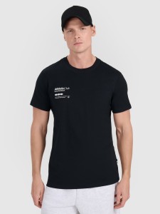 4F T-shirt regular z nadrukiem męski - czarny S