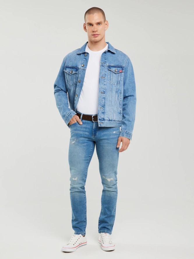 Jeansy męskie skinny z przetarciami niebieskie Jeffray 298