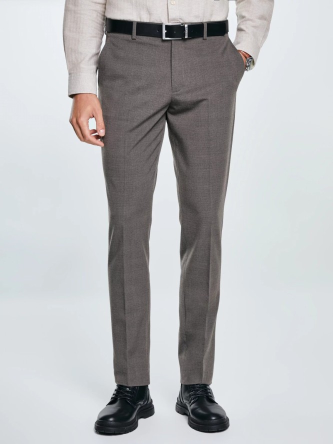 Spodnie męskie z kantem w kratę brązowe Jordini 803