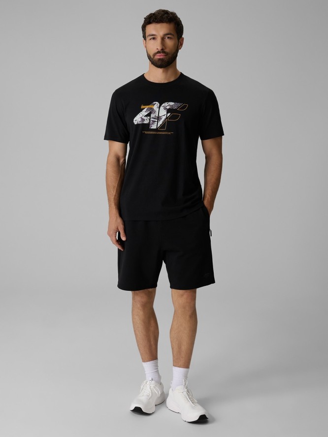 4F T-shirt regular z nadrukiem męski - czarny S