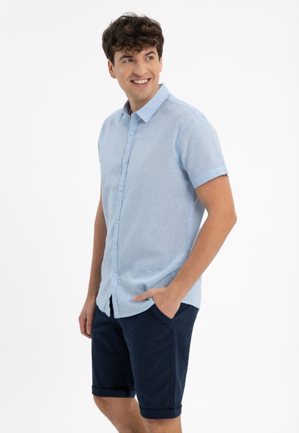 Koszula w kratkę z lnem, Regular Fit, C-DAZZI