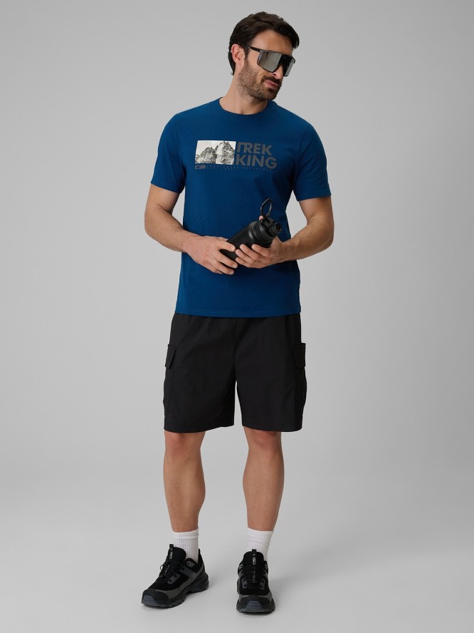 4F T-shirt regular z nadrukiem męski - granatowy XXL