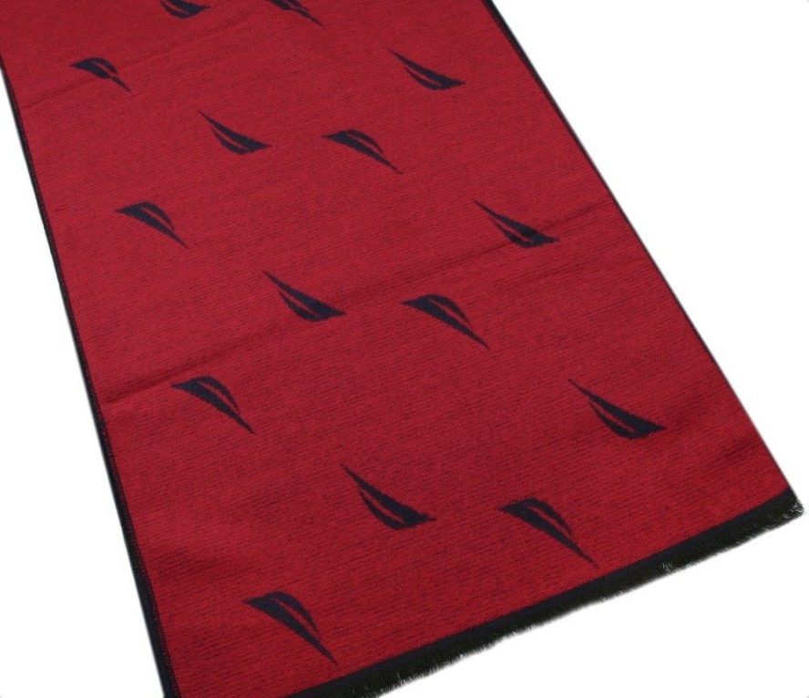 Męski Szalik z Wiskozy - Alties - Czerwień i Granat, Żaglówki