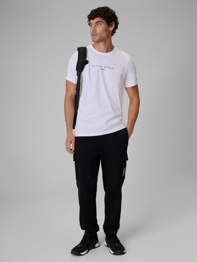 4F T-shirt slim z nadrukiem męski - biały S