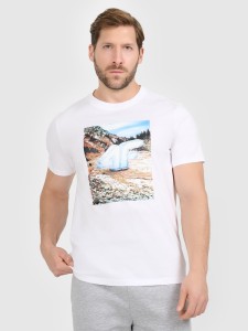 4F T-shirt regular z nadrukiem męski - biały XL