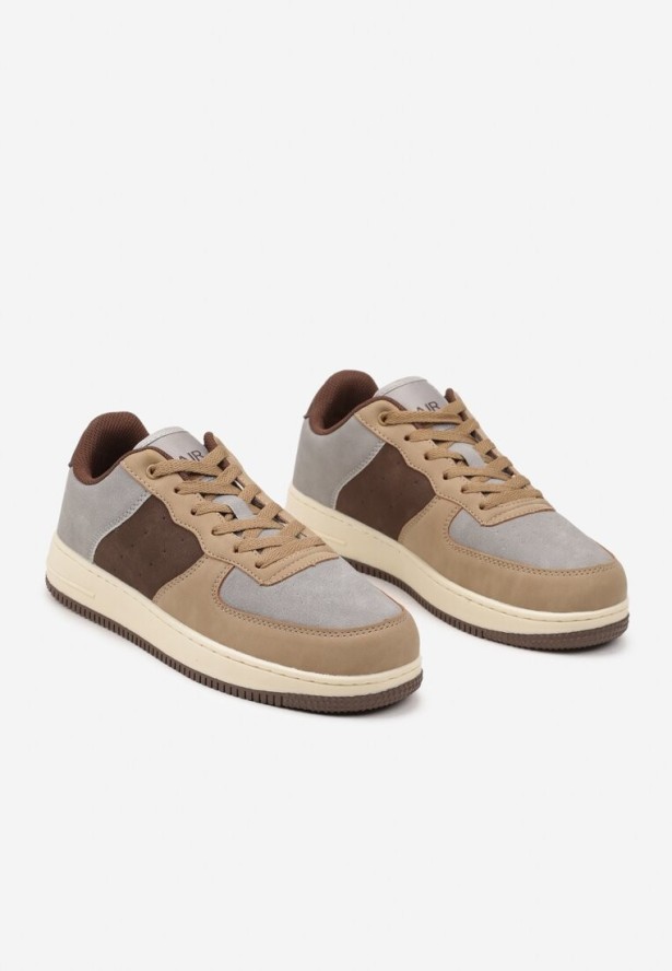 Beżowe Płaskie Sznurowane Buty Sportowe Sneakersy na Tłoczonej Podeszwie Milivina