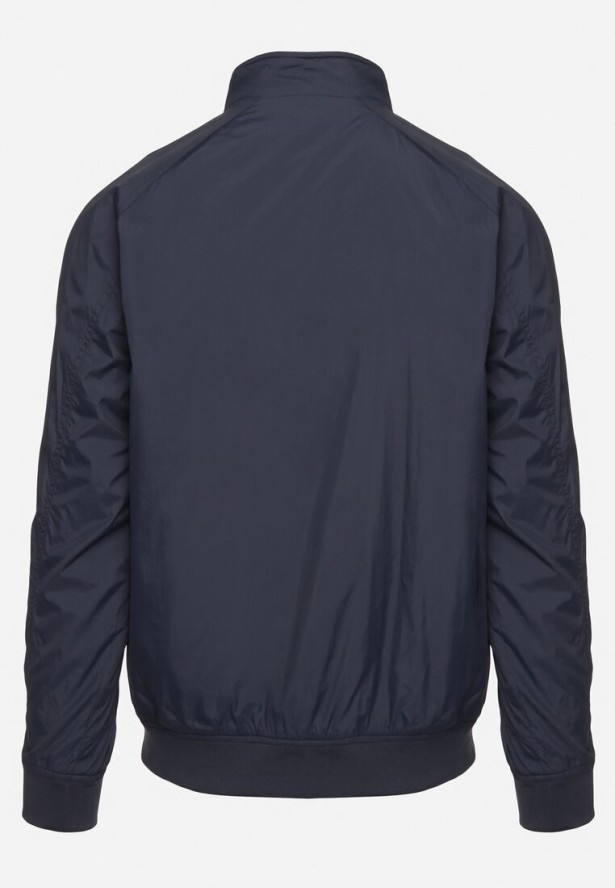 Granatowa Kurtka Typu Wiatrówka z Kieszeniami na Suwaki Nollafa